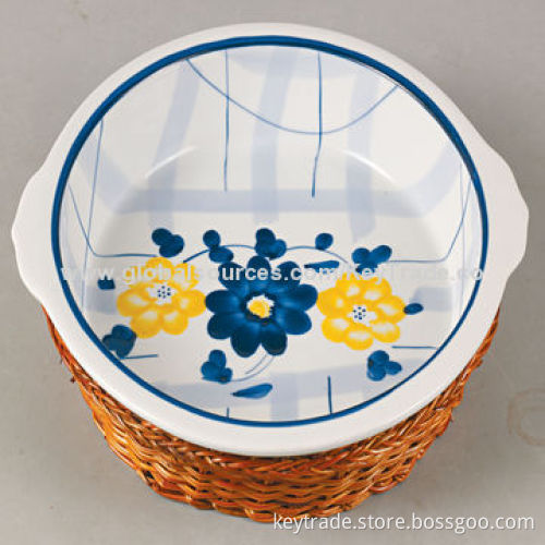 Fine Porcelain 7-11-inch Round Tray with Basket, Hand Paint